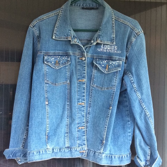 Vintage Lowes Motor Speedway Jean Jacket W/Bling - Picture 1 of 5
